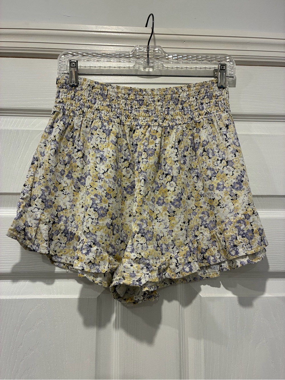 wild fable Yellow & Lavender Floral High-Waist Linen Smocked Shorts